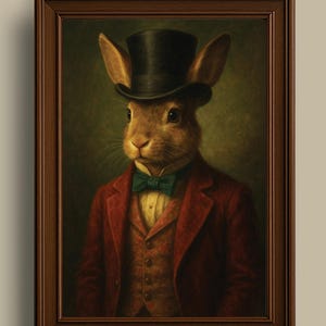 Vintage Rabbit Gentleman, Animals in Clothes, Animals in Clothes Decor, Funny Animal Art, Rabbit Art, Forest Animals, House Warming Art