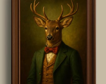 Vintage Deer Gentleman Art Print: Funny Animal Portrait (Digital Download)