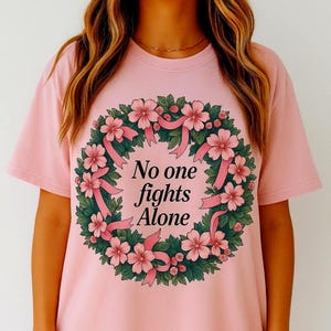 Camiseta de concientización sobre el cáncer: camiseta de apoyo floral con lazo rosa
