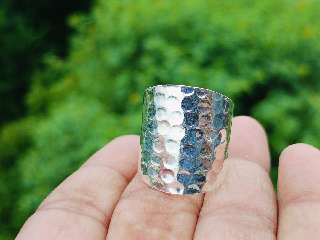 Handmade Sterling Silver Hammered Wide Band Ring | Unisex Statement ...