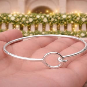 Handmade Sterling Silver Hook Bangle Bracelet, Minimalist Cuff