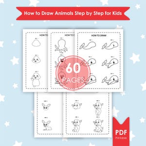 Animal Drawing Worksheets for Kids: Step-by-Step Easy Learn (Digital Download)
