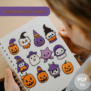 Zoete Halloween-stickers | Leuke stickerset pompoen, spook en heksenhoed | Notebook- en knutselstickers voor kinderen | Digitale Halloween-stickers