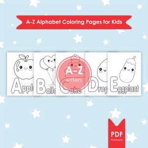 Coloriages de l&#39;alphabet de A à Z pour enfants | Activité d&#39;apprentissage amusant des lettres et des mots | Feuilles d&#39;exercices pédagogiques imprimables