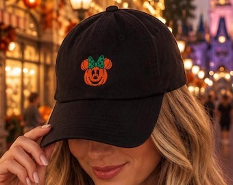 Minnie Pumpkin Embroidered Hat, Disney Halloween Cap, Theme Park Halloween Hat, Fall Pumpkin Baseball Cap