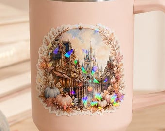 Fall Castle Holographic Sticker | Disney-Inspired Magic Decal | Autumn Cinderella Pumpkin Vinyl Planner Laptop Water Bottle Sticker