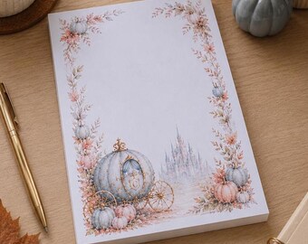 Autumn Wishes Notepad | Cinderella Fall Notepad | Disney Inspired Stationery | Cozy Autumn Notes | Pumpkin Carriage Desk Pad
