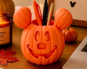 Mickey Pumpkin Pen Holder, Disney Inspired Halloween Desk Organizer, Pencil Marker & Makeup Brush Holder, 3D Printed Fall Decor