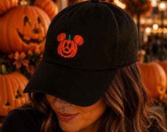 Mickey Pumpkin Embroidered Hat, Disney Halloween Cap, Theme Park Halloween Hat, Fall Pumpkin Baseball Cap