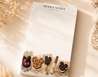 Disney snacks notepad | Sweet notes memo pad with Mickey treats | Theme park snack lover gift | grocery list, daily planner, stationery