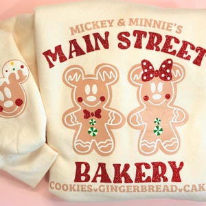Mickey & Minnie Gingerbread Sweatshirt: Main Street Bakery Christmas Crewneck