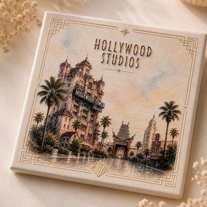 Disney Park Ceramic Coasters Set of 2 or 4, Magic Kingdom EPCOT Animal Kingdom Hollywood Studios, Disney Home Decor Gift image 5