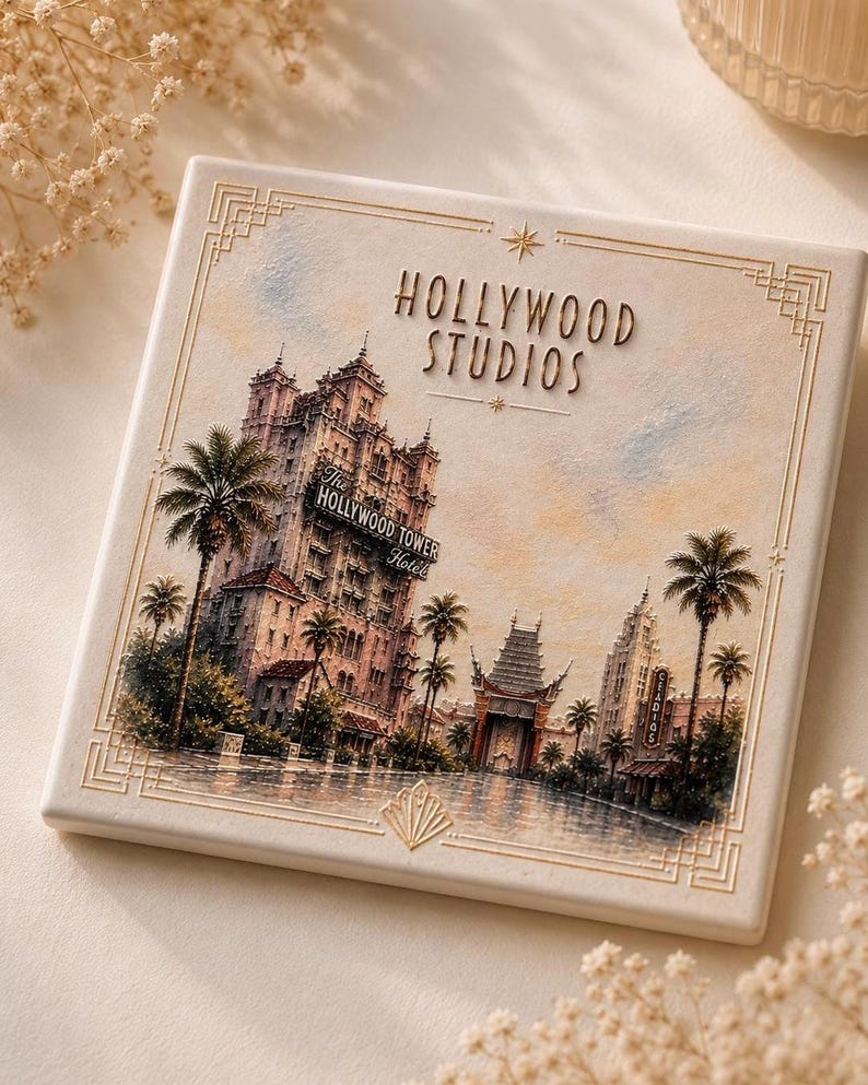 Disney Park Ceramic Coasters Set of 2 or 4, Magic Kingdom EPCOT Animal Kingdom Hollywood Studios, Disney Home Decor Gift image 5