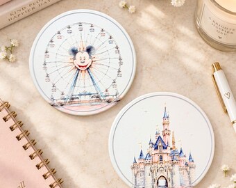 Disneyland California Adventure Ceramic Coasters, Watercolor Park Nostalgia Gift (Set of 2)