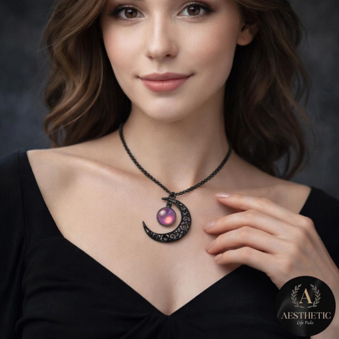 Gothic Black Moon Necklace for Women | Witchy Pendant Choker | Vintage ...