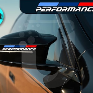 2x BMW Performance Logo Decals – Pair of 16.50cm Stickers for Side Mirrors or Doors.