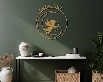 Personalized Cupid Metal Wall Art, Custom Name Love Decor, Romantic Wall Sign, Valentine Gift, Anniversary Gift, Angel Wall Decor