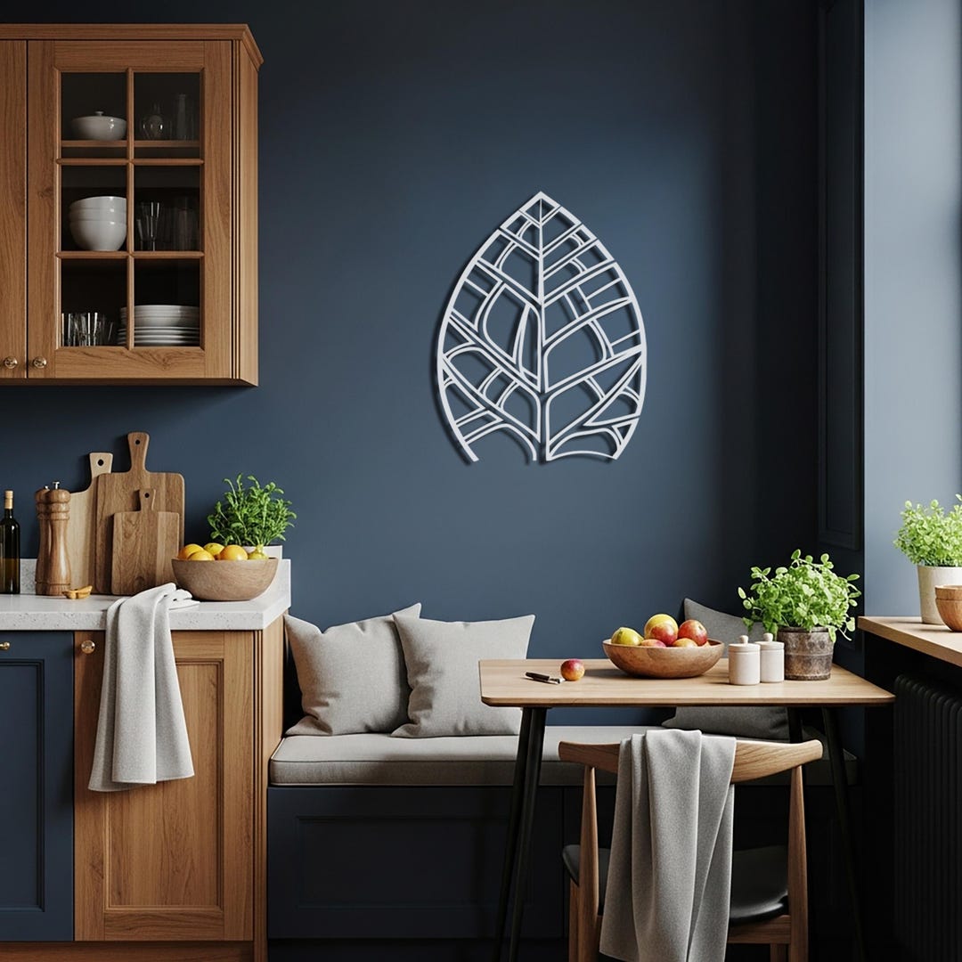 View of Geometric Leaf Metal Wall Art, Modern Botanical Wall Decor, Nature ...