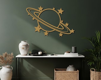 Saturn Planet Metal Wall Art – Astrology Space Large Wall decor, Galaxy Sign for Gamer Room