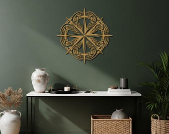 Luxury Compass Metal Wall Art, Nautical Wall Decor, Elegant Compass Rose Wall Sculpture, Modern Coastal Home Decor, Statement Metal Wall Art