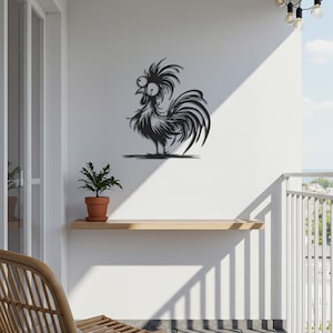 Funny Rooster Metal Wall Art, Cartoon Chicken Silhouette Home Decor, Farmhouse Animal Wall Hanging for Balcony, Kitchen, or Patio
