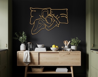 Minimalistische Paar-Metallwandkunst, Linie Kunst-Liebhaber-Dekor, romantische Schlafzimmerwanddekoration, moderne abstrakte Paarskulptur, Geschenk für Paare
