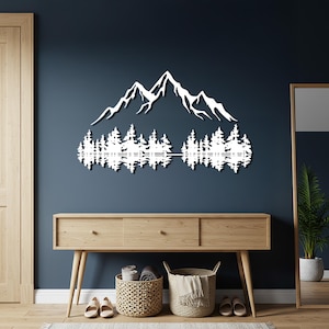 Mountain Forest Metal Wall Art, Nature Inspired Mountain Scene, Rustic Cabin Decor, Landscape Wall Hanging for Bedroom or Living Room