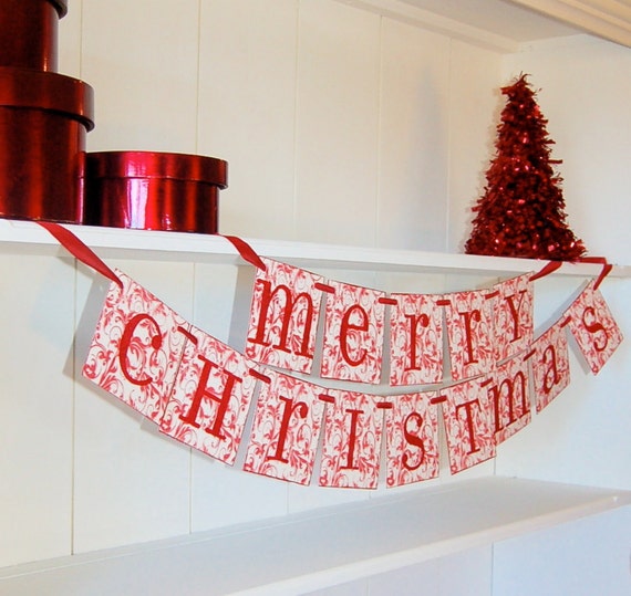 Items similar to Merry Christmas Banner Sign Garland Decoration in ...