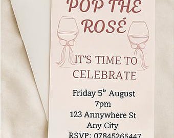 Elegant Rosé Party Invitation – Blush Pink Wine Glasses (Digital Download)