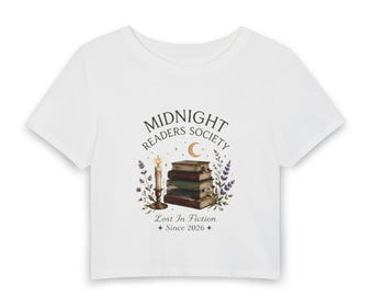 Midnight Readers Society Crop Top | Dark Academia Book Lover Baby Tee