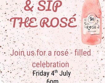 Rosé Party Invitation – Pink Glitter Wine Theme (Editable Canva Template)