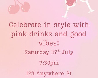 Rosé Party Invitation | Pink Wine Theme, Girls Night (Canva Download)