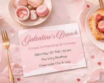 Galentine's Brunch Invitation Template | Chic Pink Galentine's Day Invite | Editable Canva Brunch Invitation | Girls Brunch Digital Download