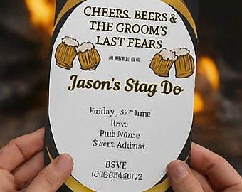 Cheers Beers Stag Do Invitation: Gold & Black Canva Template