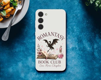 Romantasy Book Club Phone Case: Dragon, Book, Potion Design (Clear)