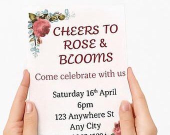 Rose Garden Party Invitation, Floral Wine Theme, Editable Canva Template (Digital Download)
