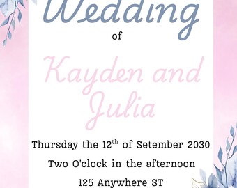 September Wedding Invitation | Editable Canva Template | Pink Floral Wedding Invite | Digital Download