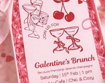 Playful Galentine's Brunch Invitation | Pink Valentines Brunch Invite | Girls Brunch Party | Editable Canva Template | Digital download