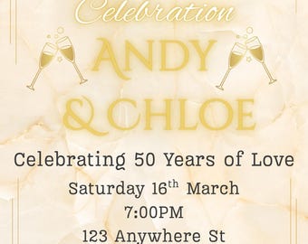 Golden 50th Anniversary Invitation | Digital Gold Celebration Party Invite | Customizable Elegant Wedding Anniversary Template