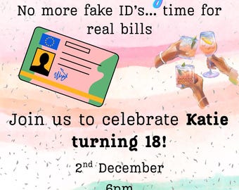 Funny 18th Birthday Invitation: Officially Adulting, Editable Canva Template (Digital Download