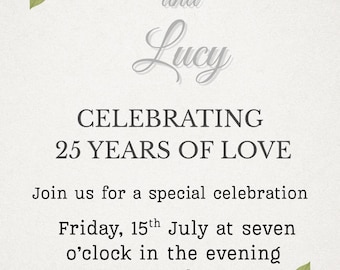 25th Anniversary Invitation – Elegant White Rose & Silver Theme | Digital Printable Template