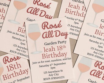 Rosé All Day 18th Birthday Invitation: Blush Pink Garden Party (Canva Template)