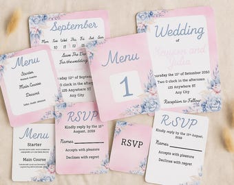 Pink Floral Wedding Stationery Set | Canva Templates (Digital Download)