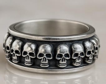 925 sterlingzilveren spinnerring met gotische schedel, biker-fidgetband
