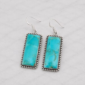 Pendientes Kingman de turquesa, pendientes colgantes de plata de ley 925, pendientes rectangulares de turquesa hechos a mano, regalo del suroeste para ella.