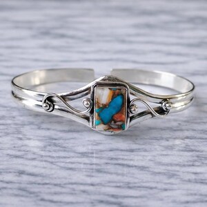 Spiny Oyster Turquoise Sterling Silver Filigree Cuff Bracelet, Boho Southwestern Bangle