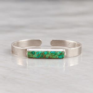 Green Copper Turquoise Cuff Bracelet 925 Sterling Silver Rectangular Bar Gemstone Bangle Boho Minimalist Southwestern Jewelry Gift for Her