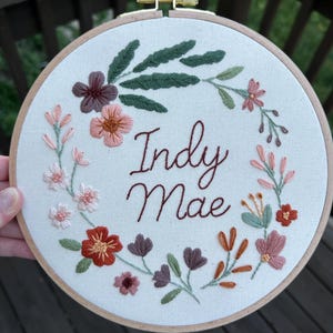 Custom Floral Embroidery Name Hoop | Personalized Baby Name Sign | Hand-Embroidered Nursery Wall Decor | Baby Shower Keepsake