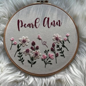 Custom Floral Embroidery Name Hoop | Personalized Baby Name Sign | Hand-Embroidered Nursery Wall Decor | Baby Shower Keepsake