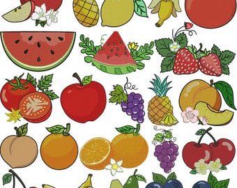 Fruit embroidery design set, Lemon Tree Embroidery, Face Fruit embroidery, Summer embroidery, Fruit Design Set, Machine Embroidery Design